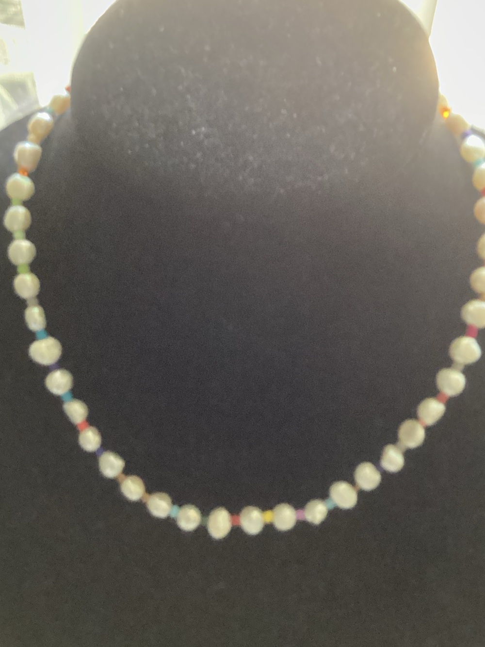 Cultured Pearl Necklace with Multicolor Bead Accents